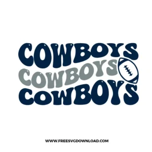 Retro-style Cowboys SVG design with wavy layered “COWBOYS” text repeated three times and a football graphic for a vintage look.