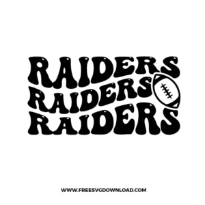Retro-inspired Raiders SVG with wavy, bubble-style “RAIDERS” text repeated three times alongside a stylized football illustration.