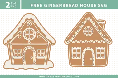 Stylized Gingerbread House SVG bundle with white frosting details, provided as free svg files for winter decor projects.