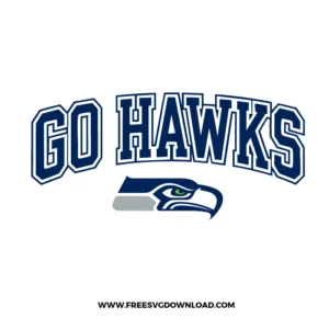 Go Hawks bold text SVG with Seattle Seahawks logo, perfect for shirts, hoodies, decals, and football crafts.