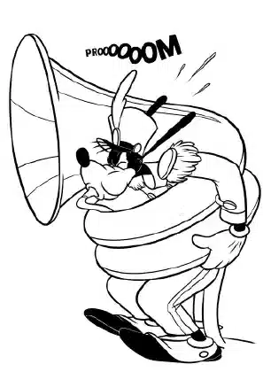 Goofy playing a large tuba instrument – Disney coloring sheet printable
