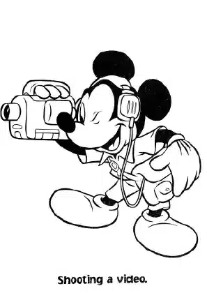Mickey Mouse filming with a camera – free printable Mickey Mouse coloring page