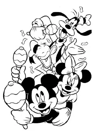 Mickey Mouse and friends celebrating together – fun coloring page for kids