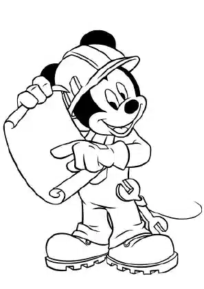 Mickey Mouse dressed as a construction worker – free printable Mickey Mouse coloring page