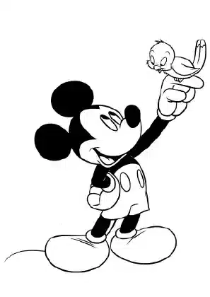 Mickey Mouse holding a small bird – Disney printable coloring page
