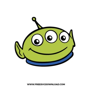 Toy Story Alien character with three eyes and a friendly smile in a cute SVG design