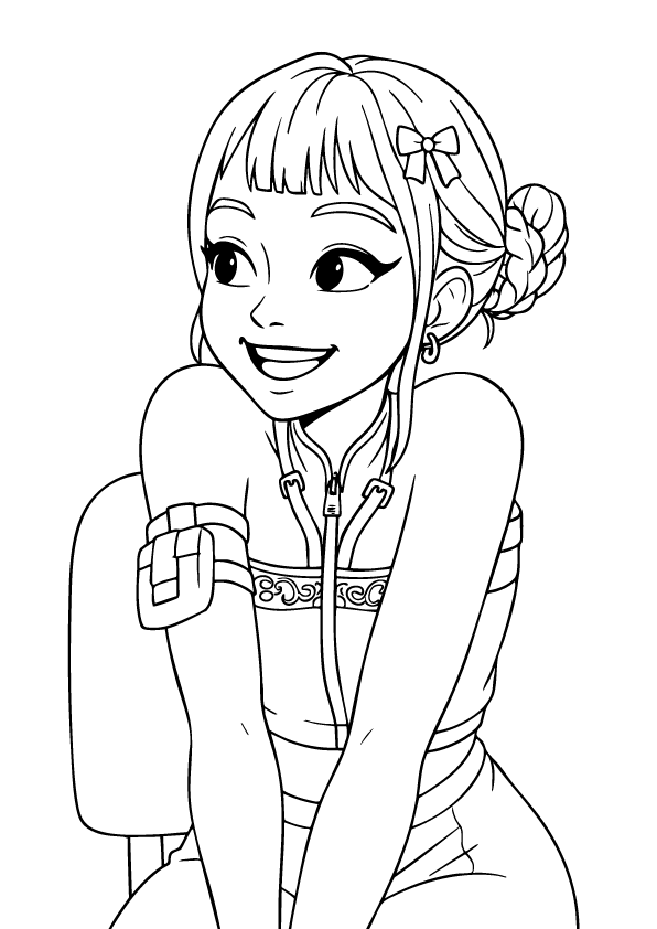 Zoey smiling cheerfully – printable coloring sheet