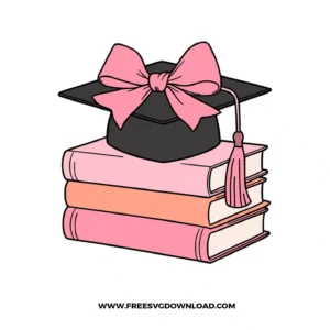 Graduation Cap Books Pink Bow SVG